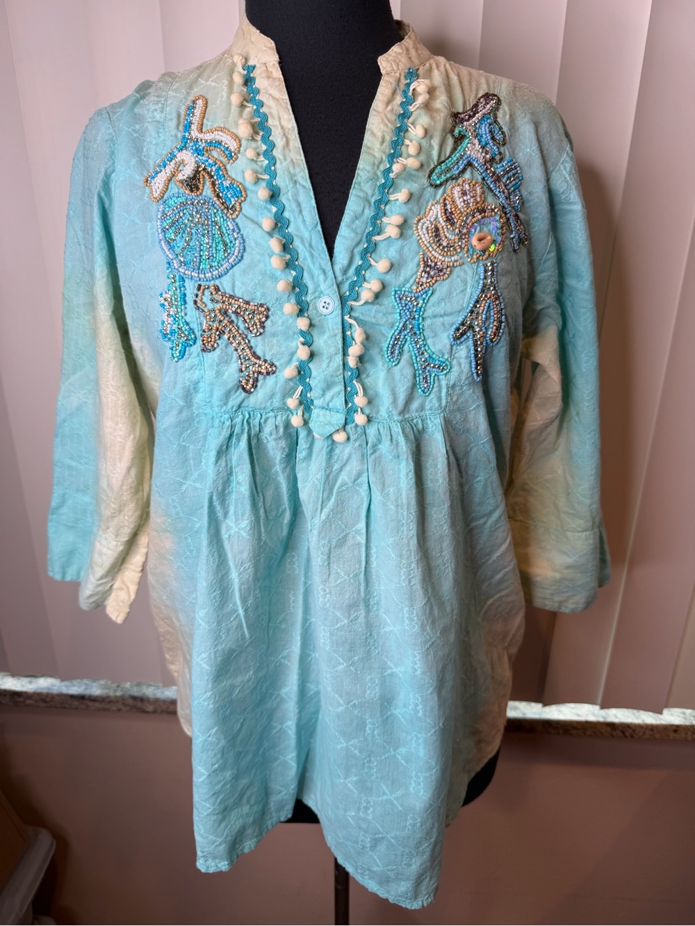 Antica Sartoria by Giacomo Cinque sea-themed embroidered tunic blouse SZ Medium